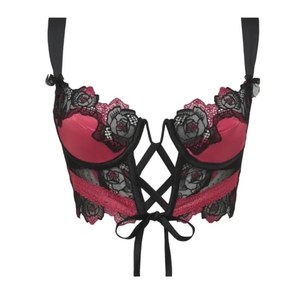 Elegant Lace Trim Pink and Black Bustier - For Love & Lemons Ivy Bra - SMALL - Picture 2 of 3
